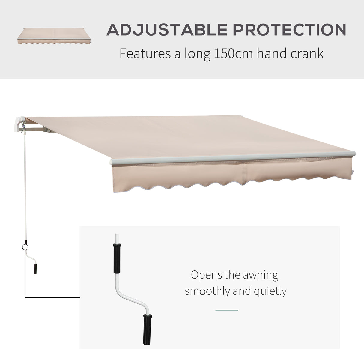 Polyester Manual Awning 295cm Wide x 250cm Depth - Velmora