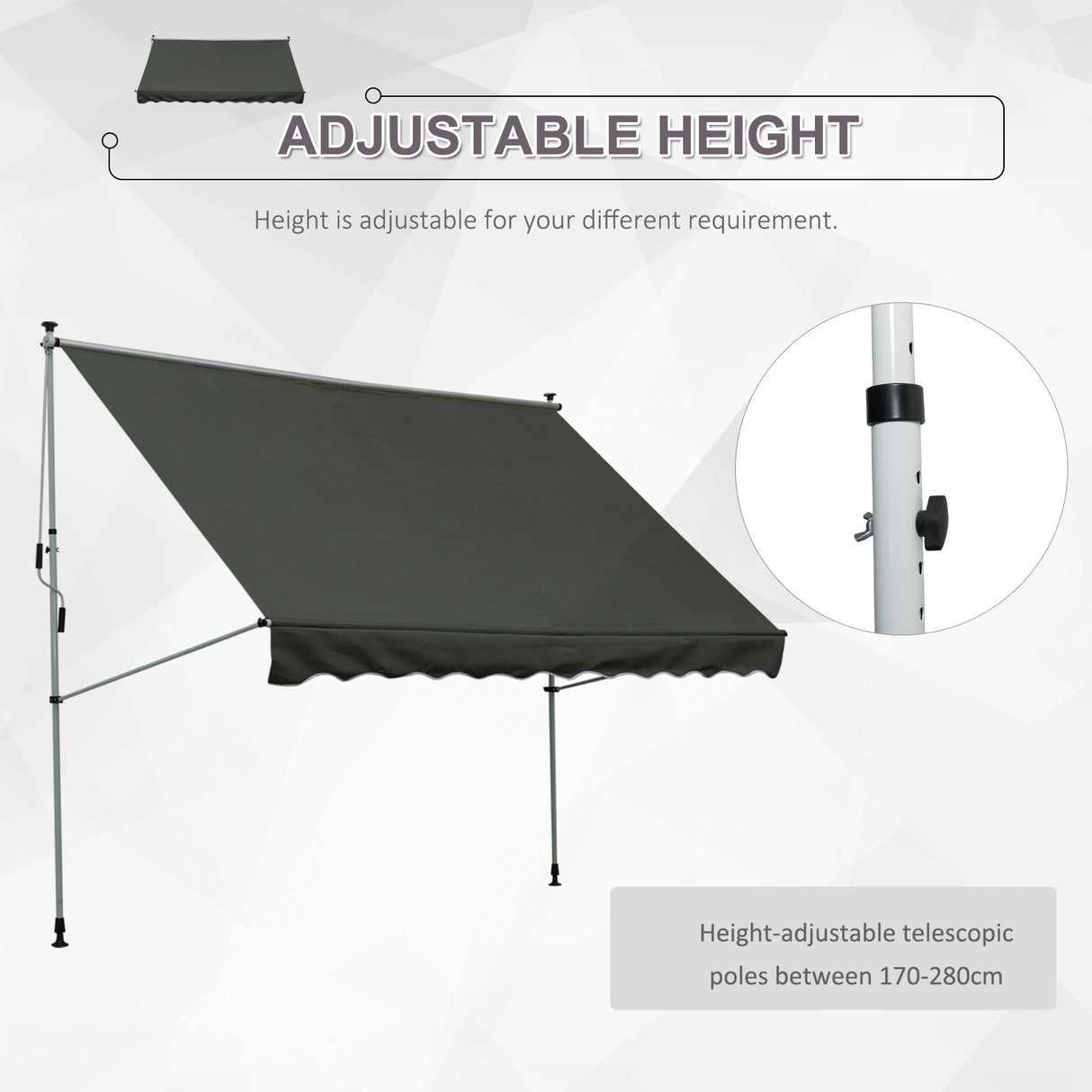 Polyester Manual Awning 300cm Wide x 175cm Depth - Velmora