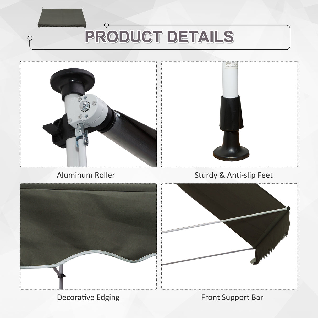 Polyester Manual Awning 300cm Wide x 175cm Depth - Velmora