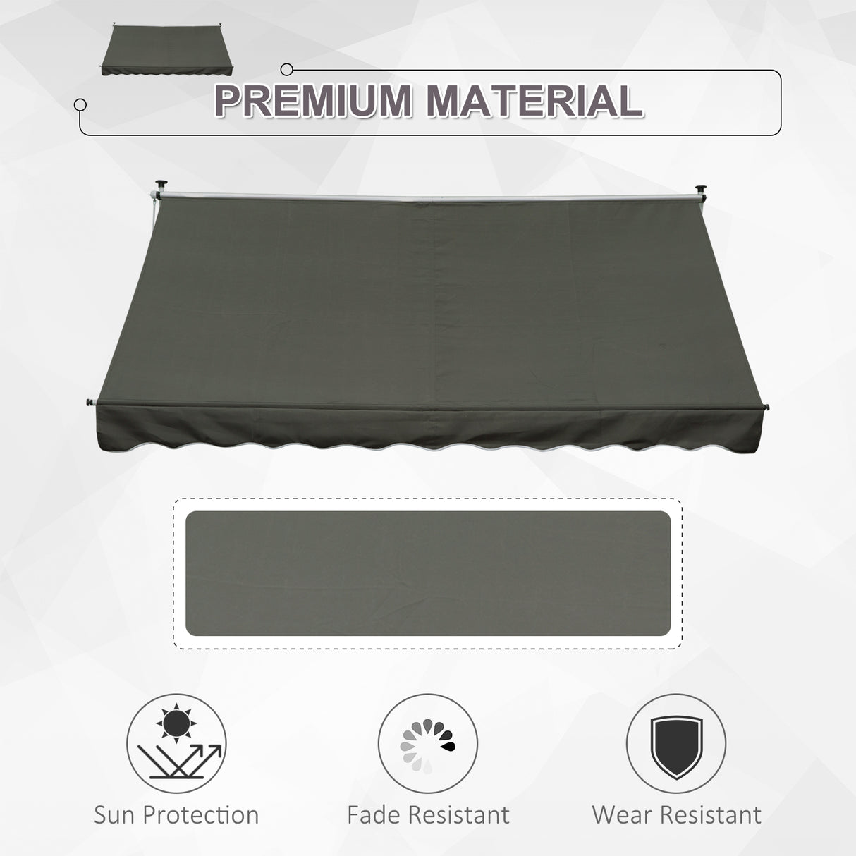 Polyester Manual Awning 300cm Wide x 175cm Depth - Velmora
