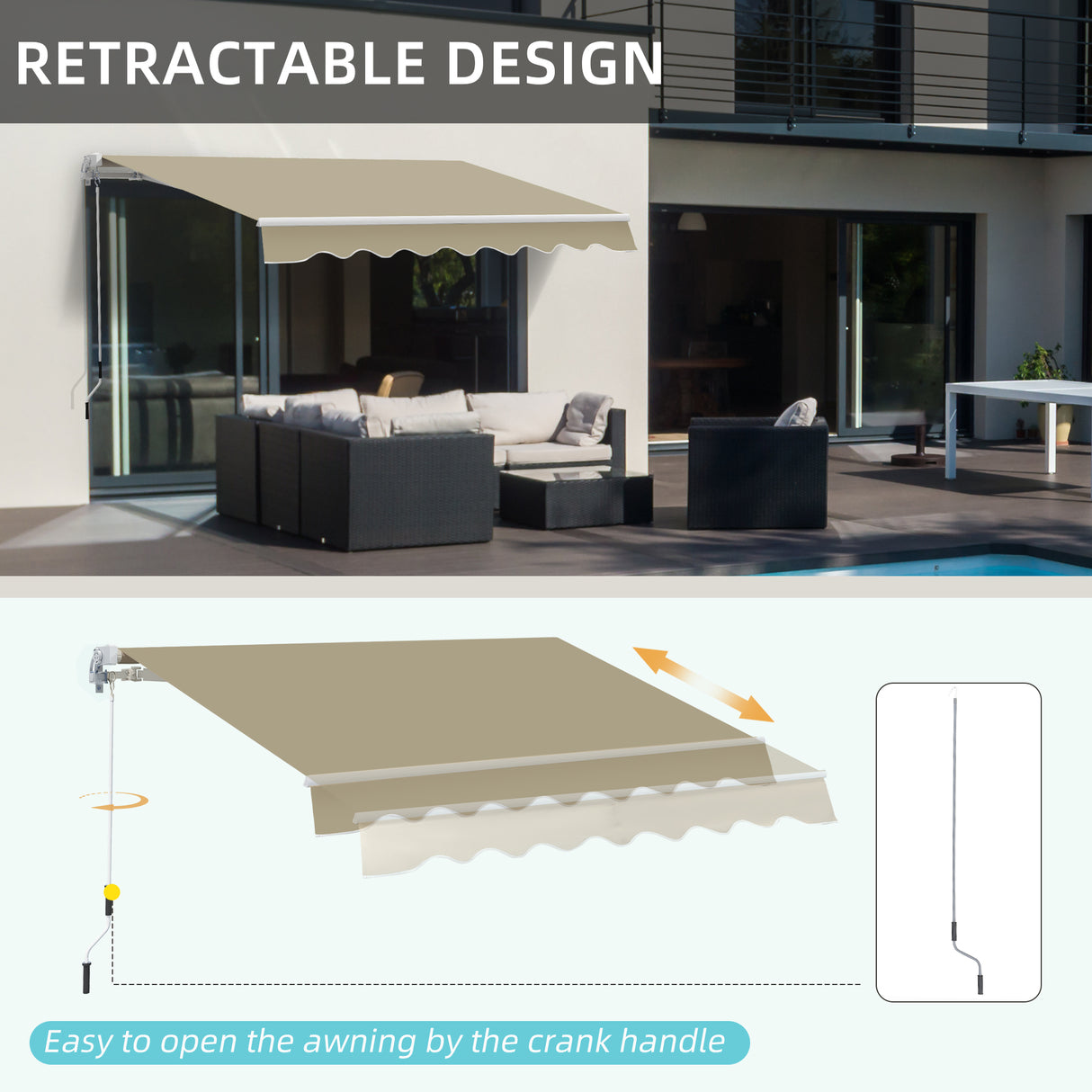 Polyester Manual Retractable Awning 250cm Wide x 200cm Depth - Velmora