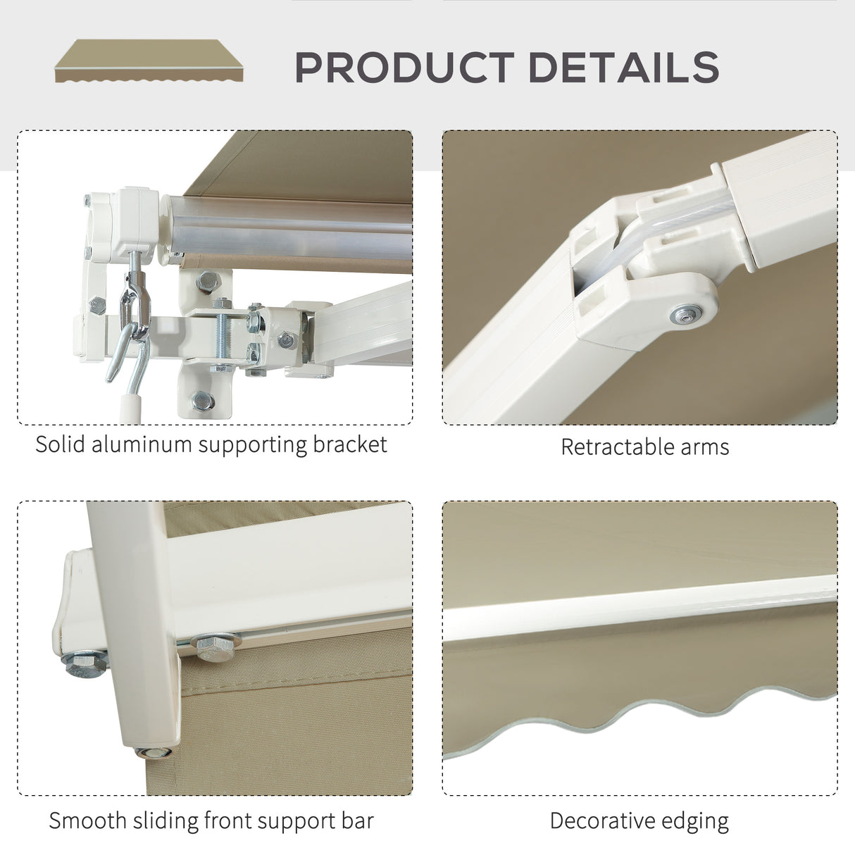 Polyester Manual Retractable Awning 250cm Wide x 200cm Depth - Velmora