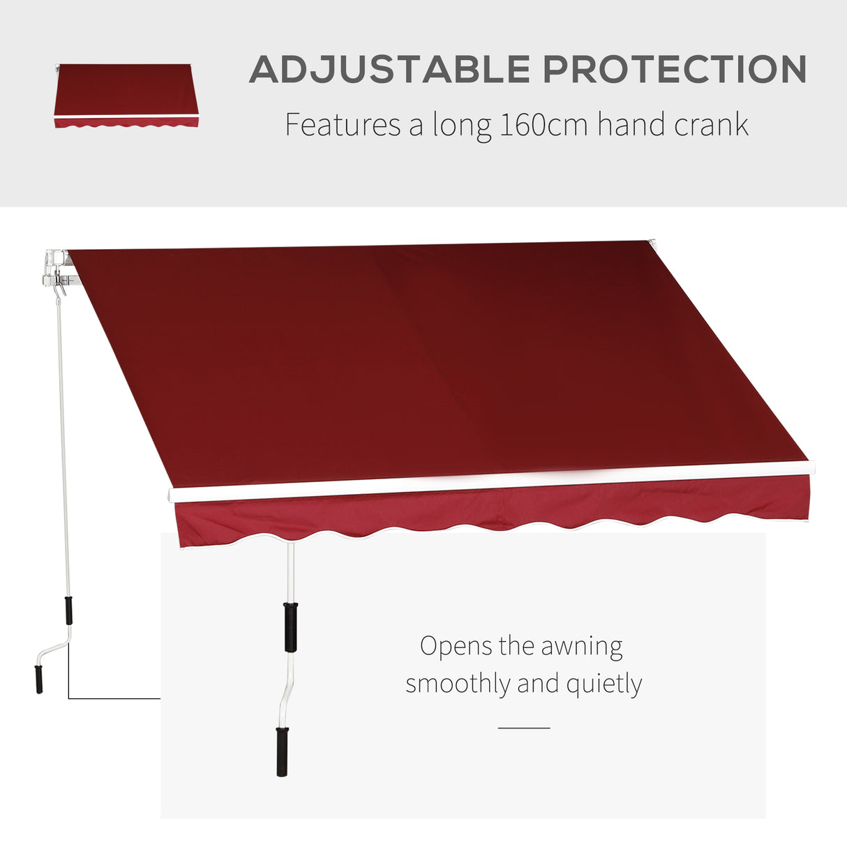 Polyester Manual Retractable Awning 250cm Wide x 200cm Depth - Velmora