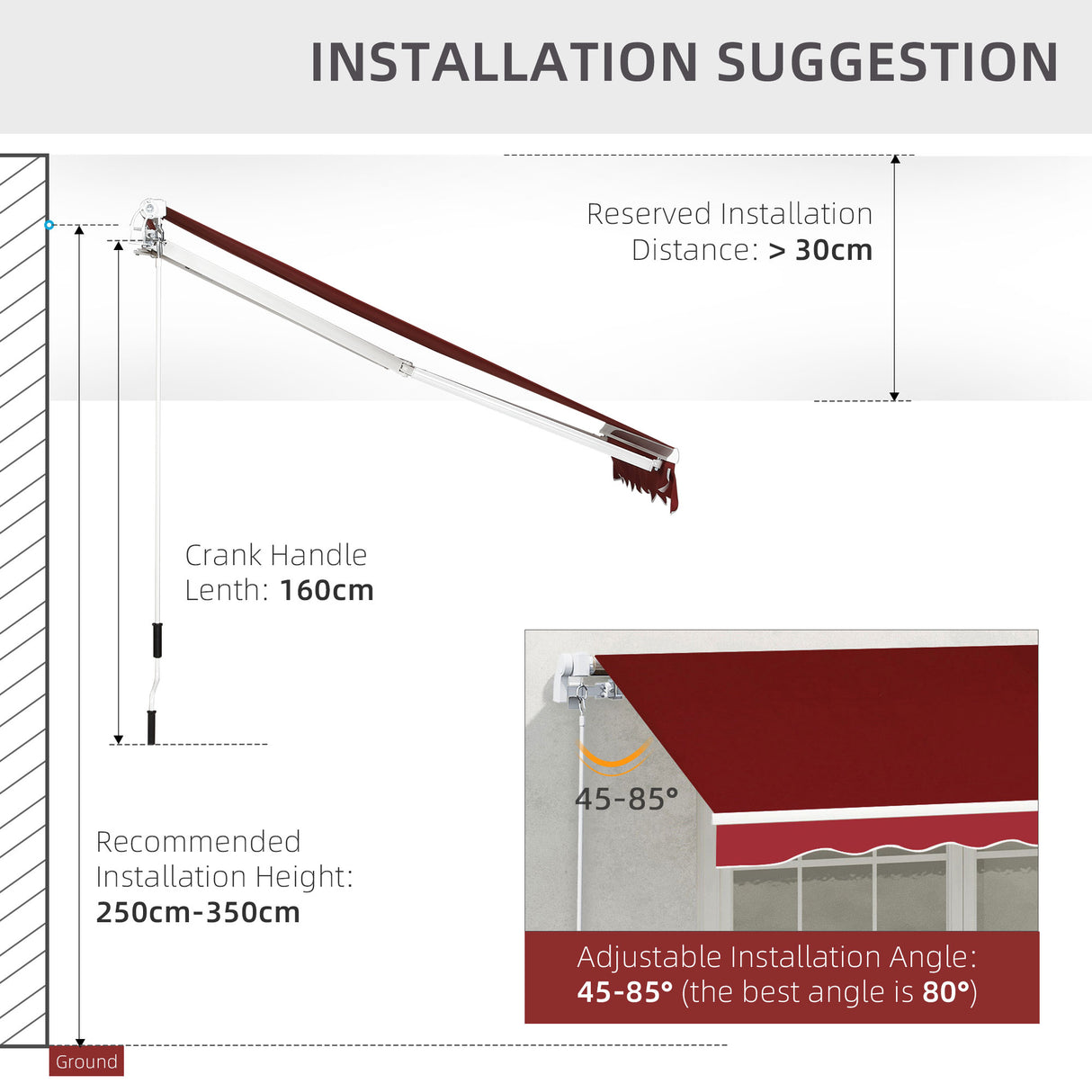 Polyester Manual Retractable Awning 250cm Wide x 200cm Depth - Velmora