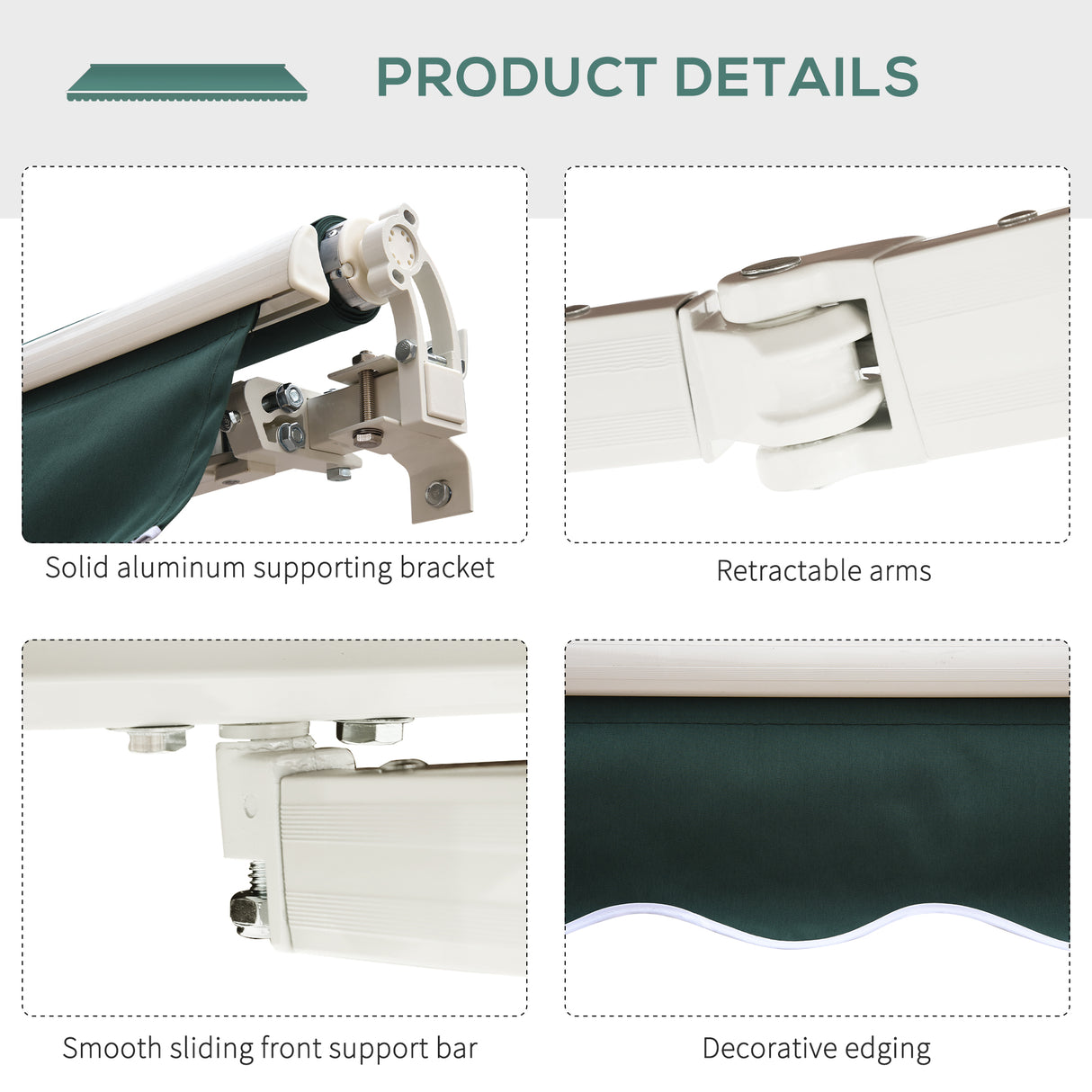 Polyester Manual Retractable Awning 250cm Wide x 237cm Depth - Velmora