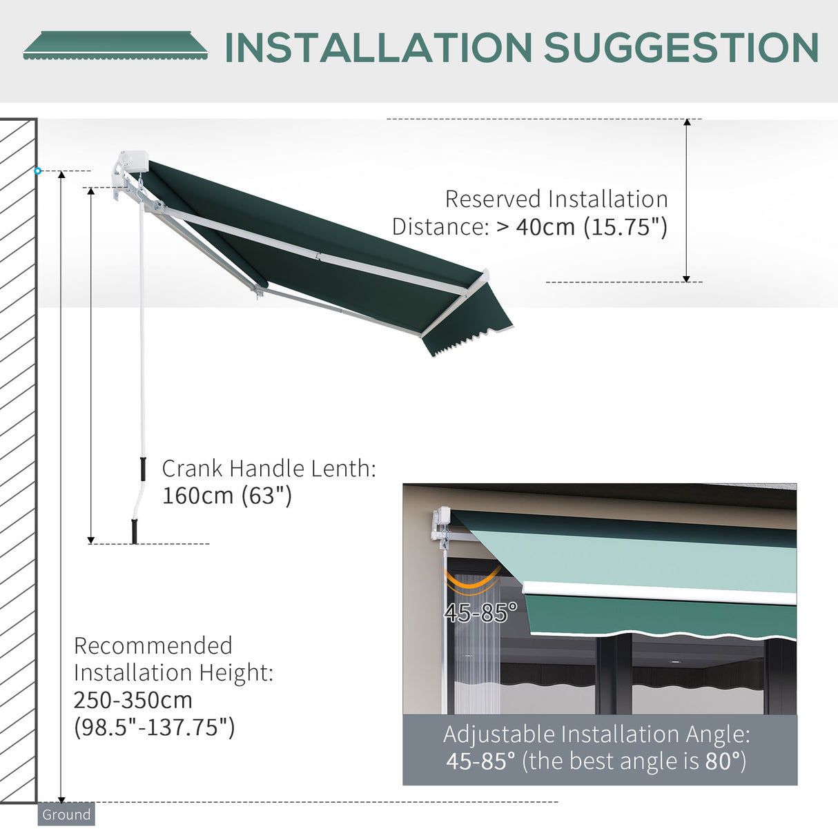 Polyester Manual Retractable Awning 250cm Wide x 237cm Depth - Velmora