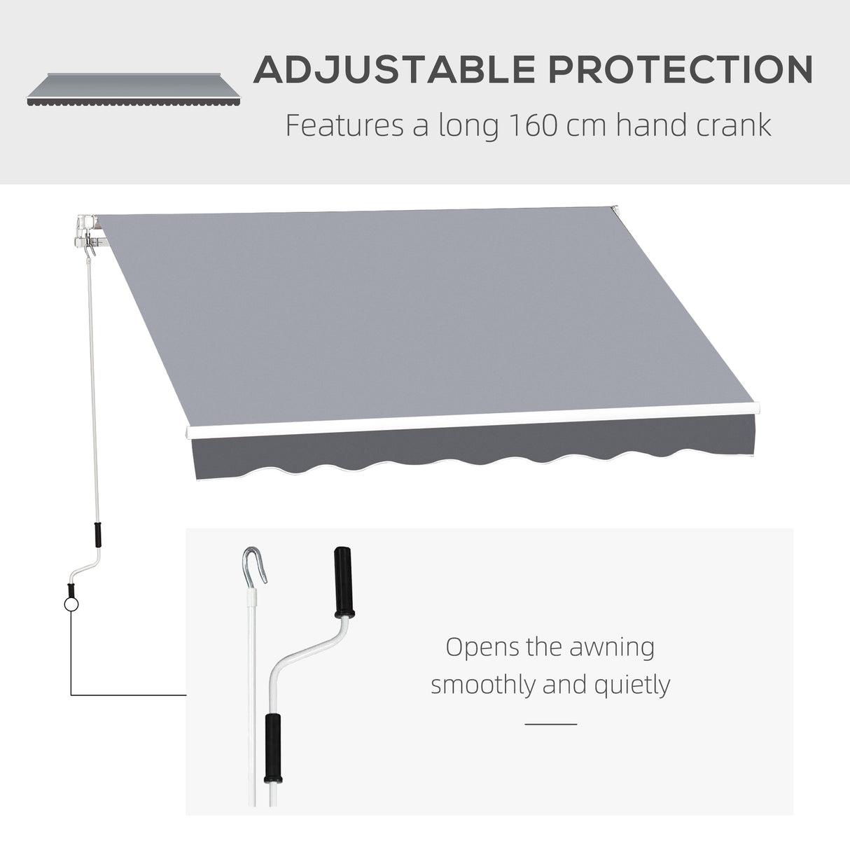 Polyester Manual Retractable Awning 250cm Wide x 237cm Depth - Velmora