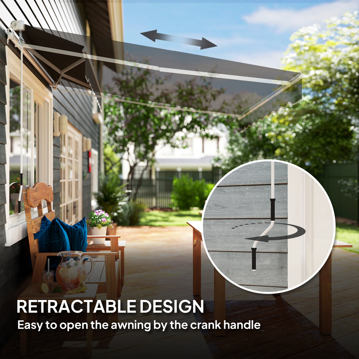 Polyester Manual Retractable Awning 250cm Wide x 237cm Depth - Velmora