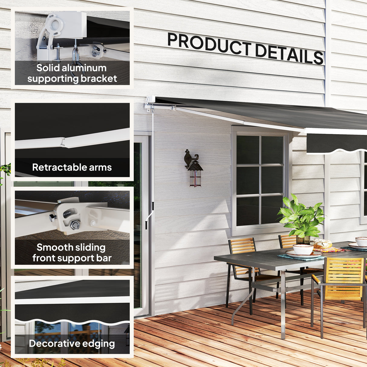Polyester Manual Retractable Awning 250cm Wide x 237cm Depth - Velmora