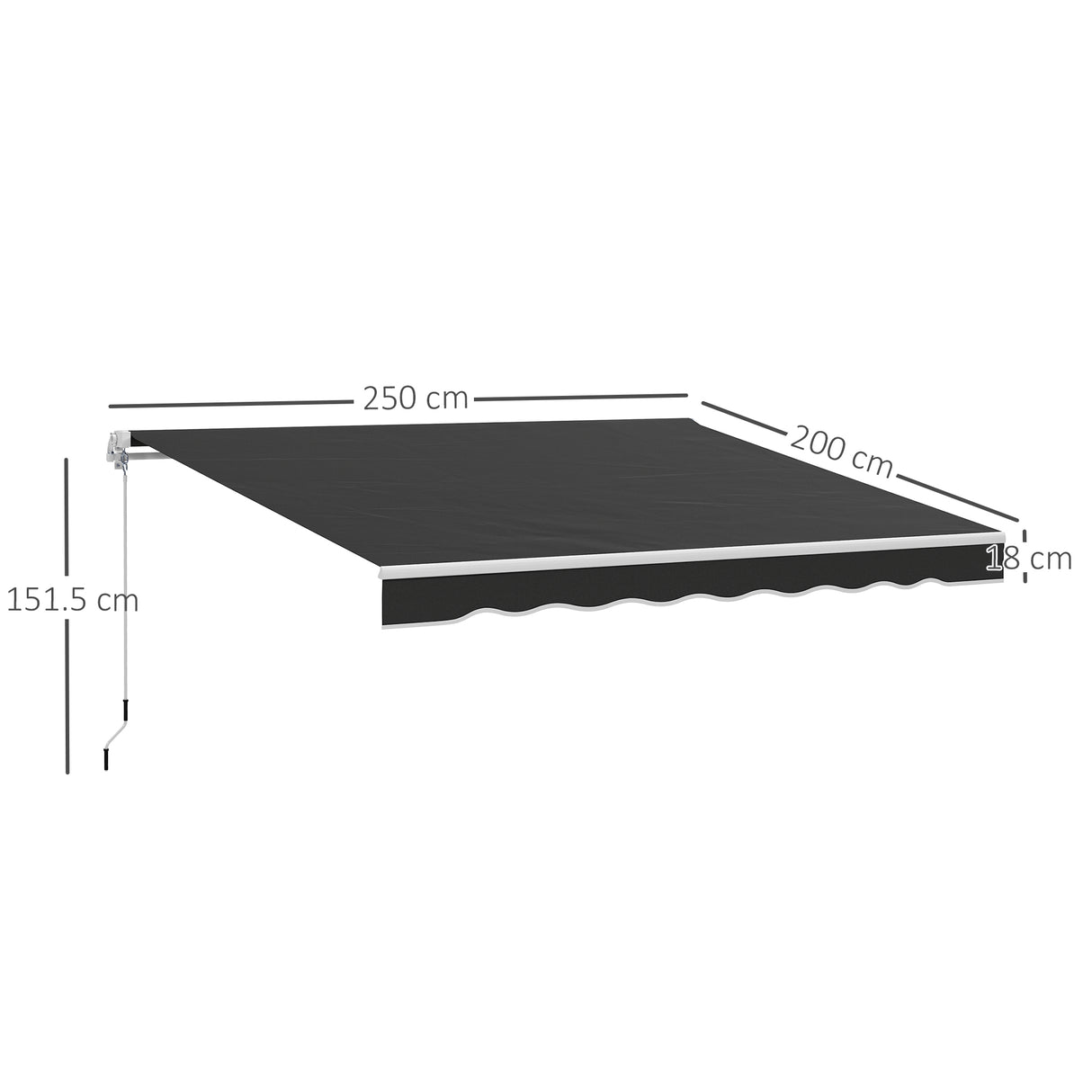 Polyester Manual Retractable Awning 250cm Wide x 237cm Depth - Velmora