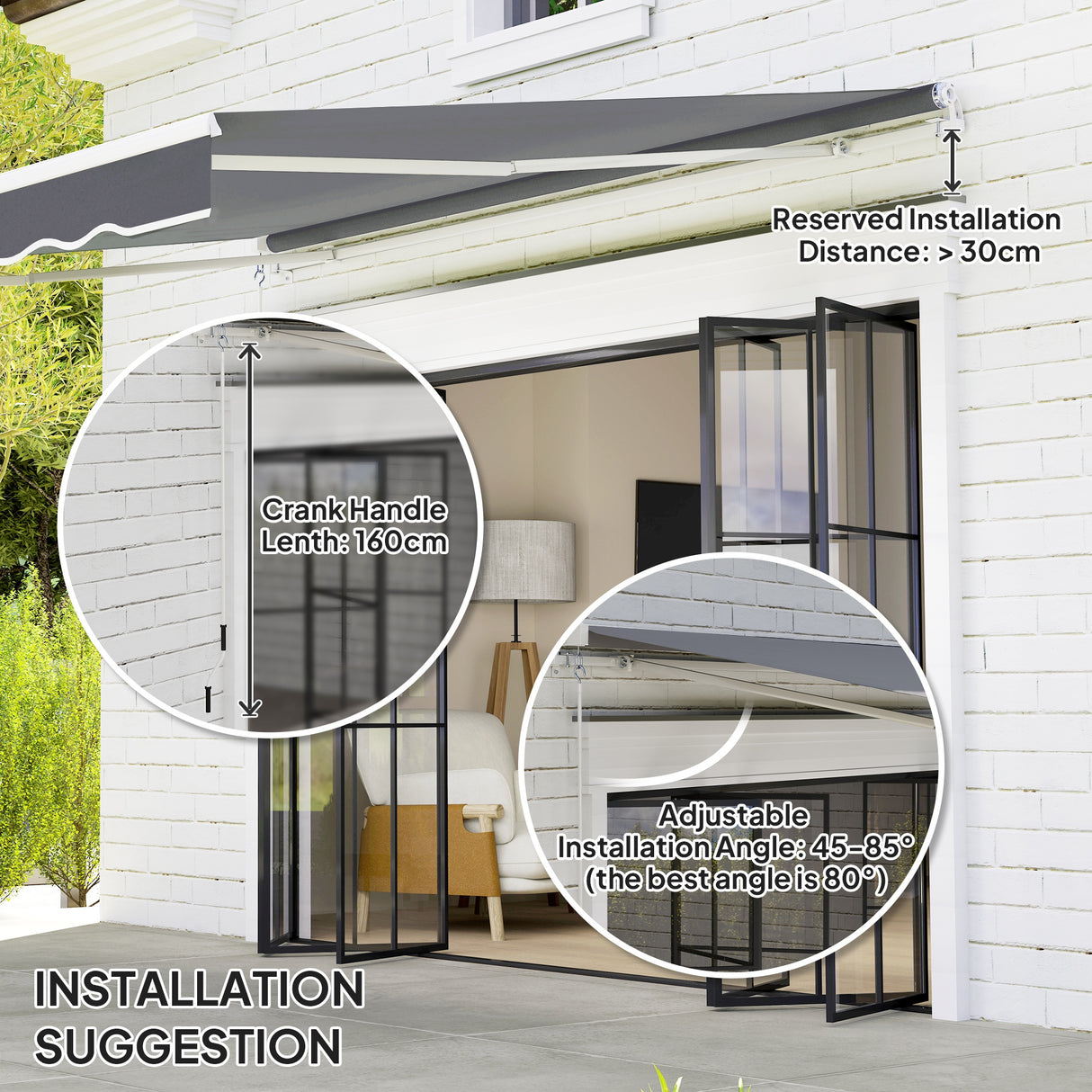 Polyester Manual Retractable Awning 250cm Wide x 237cm Depth - Velmora