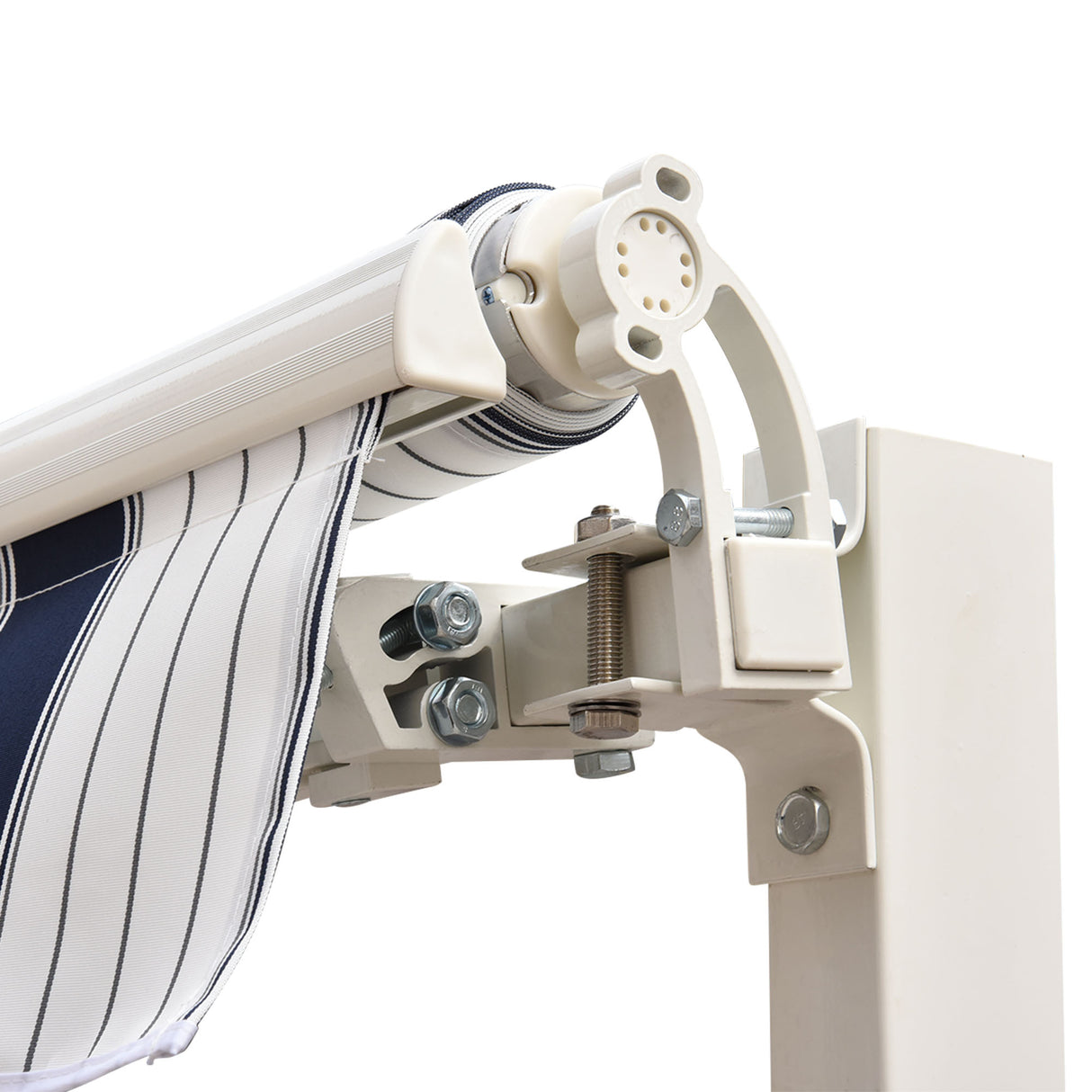 Polyester Manual Retractable Awning 250cm Wide x 237cm Depth With White Stripes - Velmora