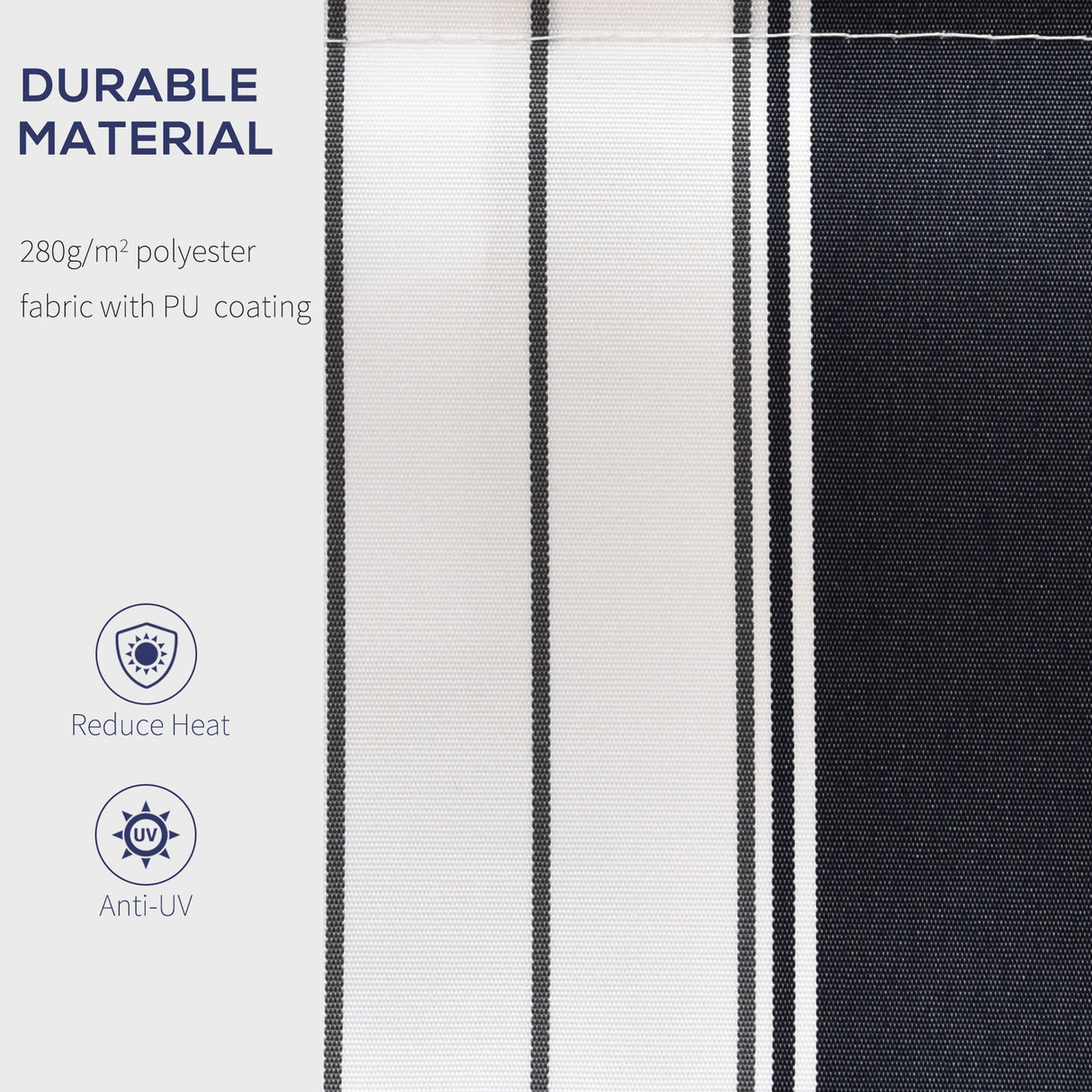 Polyester Manual Retractable Awning 250cm Wide x 237cm Depth With White Stripes - Velmora