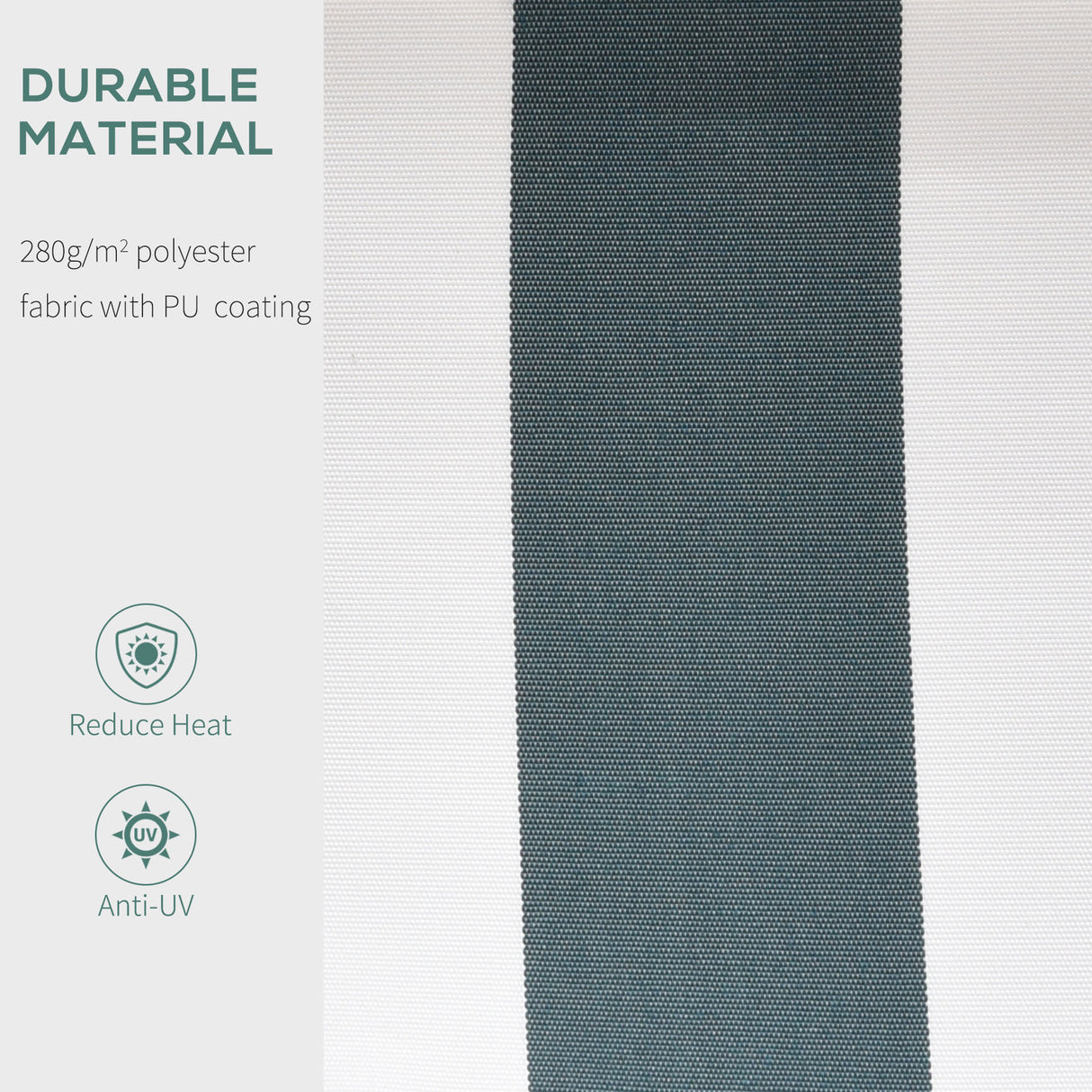 Polyester Manual Retractable Awning 250cm Wide x 237cm Depth With White Stripes - Velmora