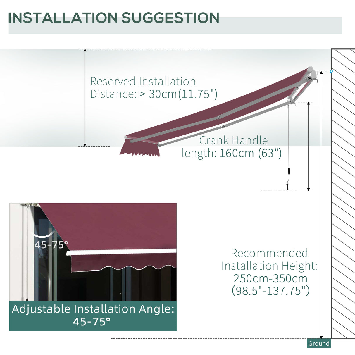 Polyester Manual Retractable Awning 295cm Wide x 250cm Depth - Velmora
