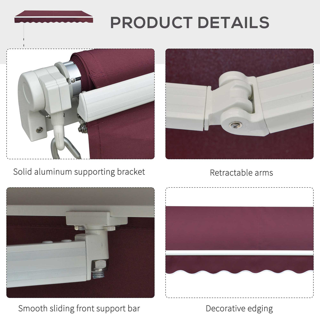 Polyester Manual Retractable Awning 295cm Wide x 250cm Depth - Velmora
