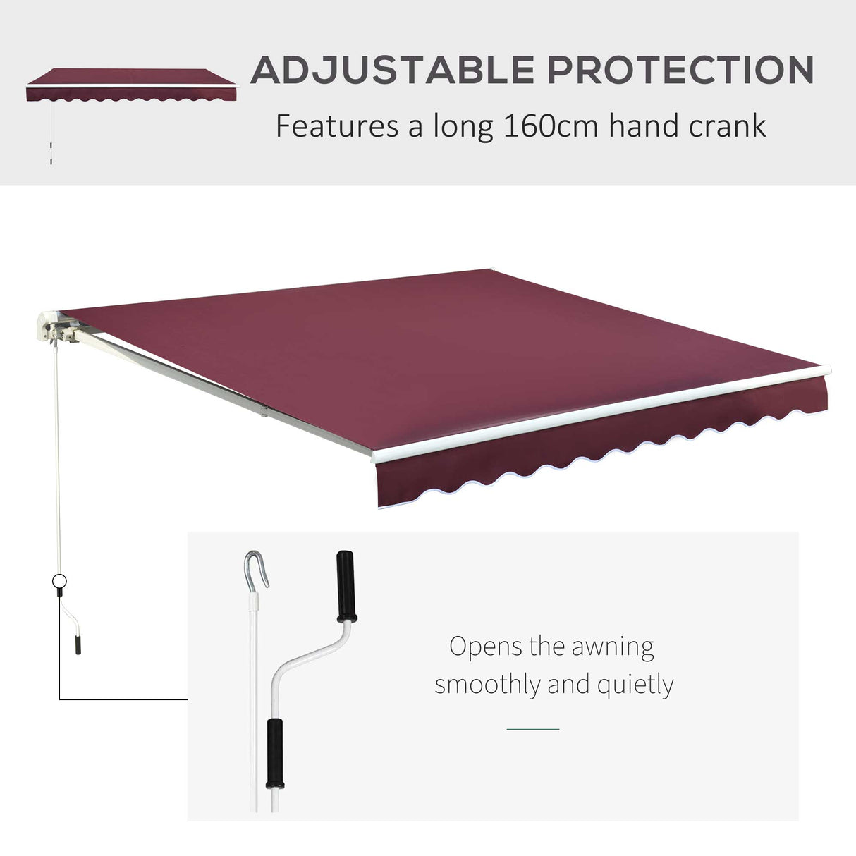 Polyester Manual Retractable Awning 295cm Wide x 250cm Depth - Velmora