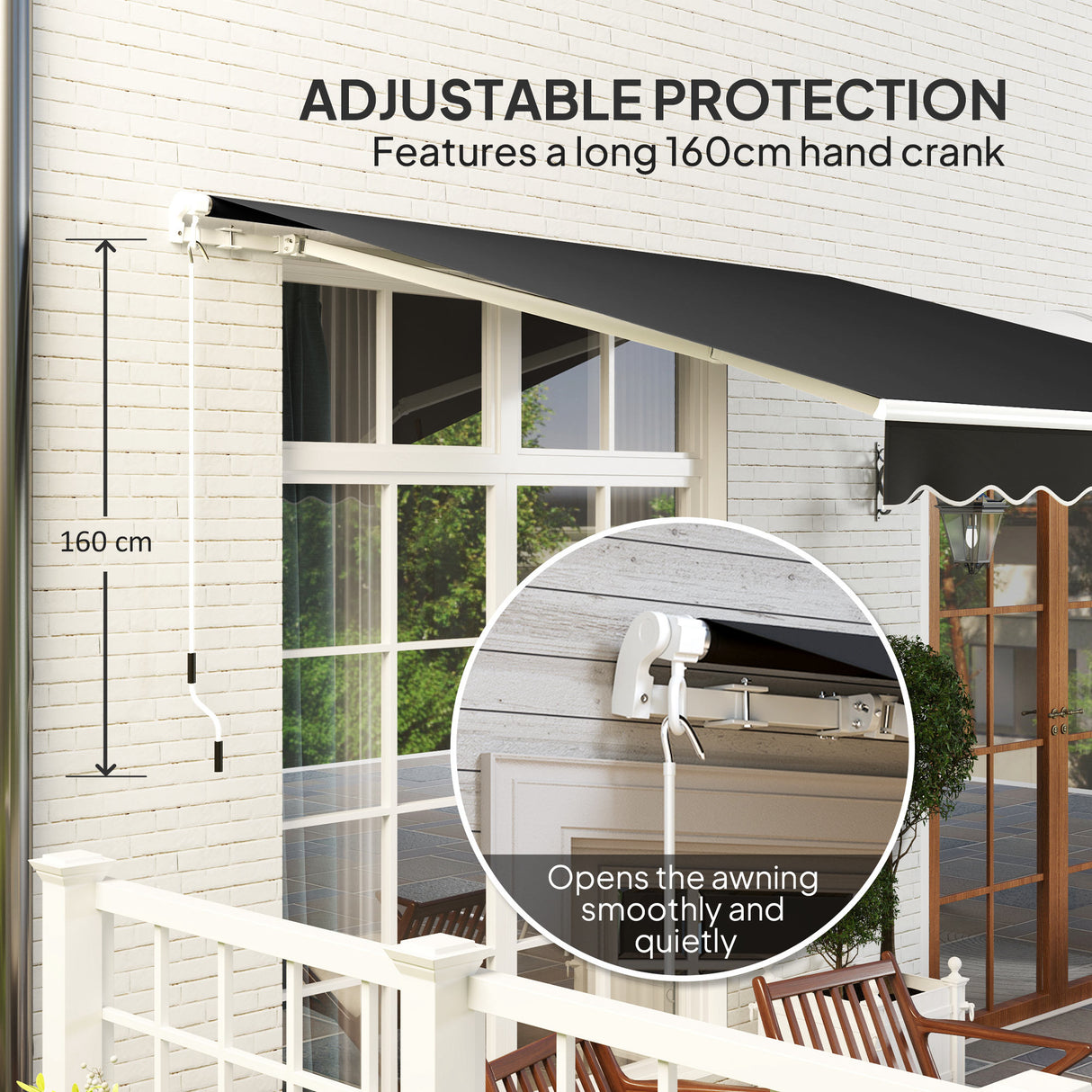 Polyester Manual Retractable Awning 295cm Wide x 250cm Depth - Velmora