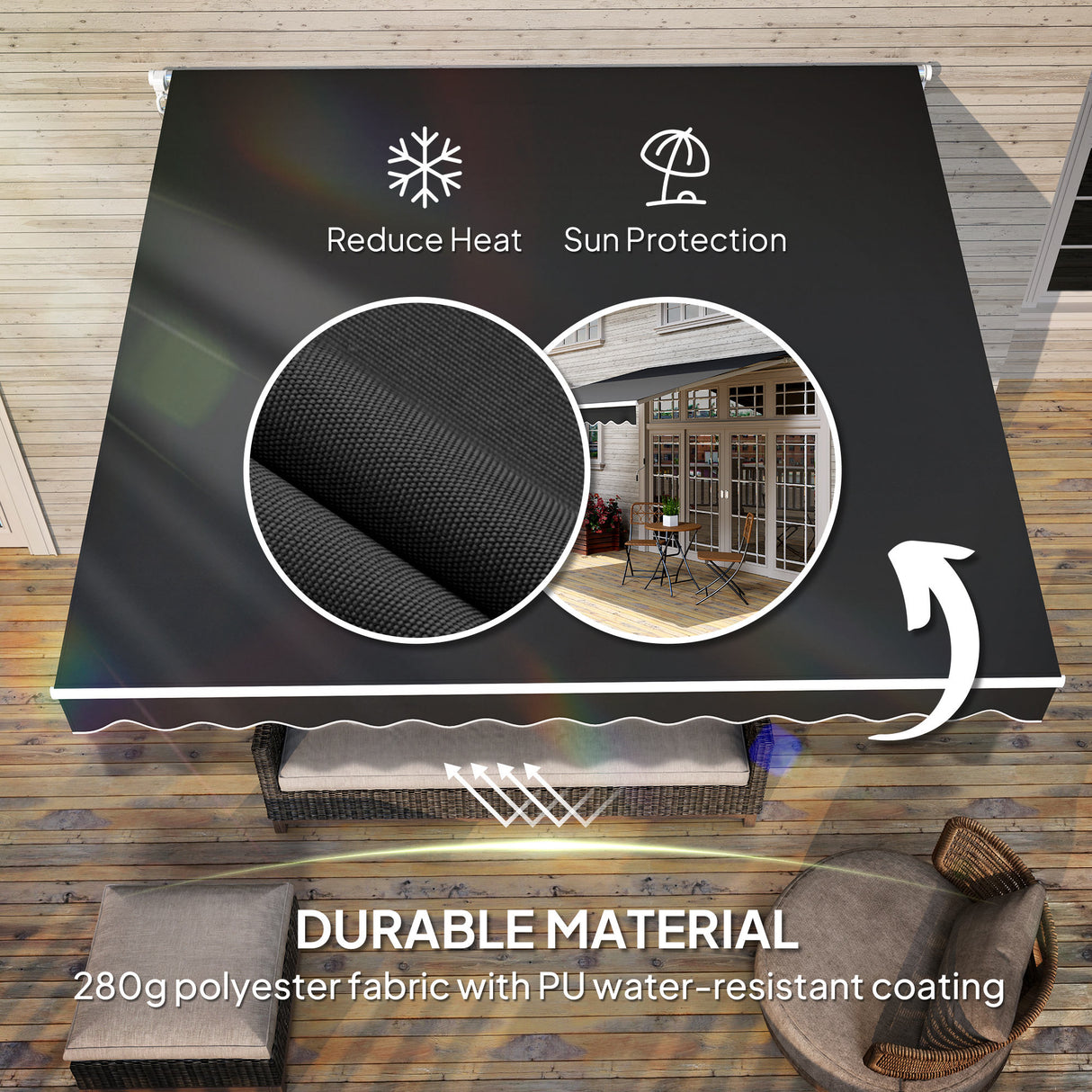 Polyester Manual Retractable Awning 295cm Wide x 250cm Depth - Velmora