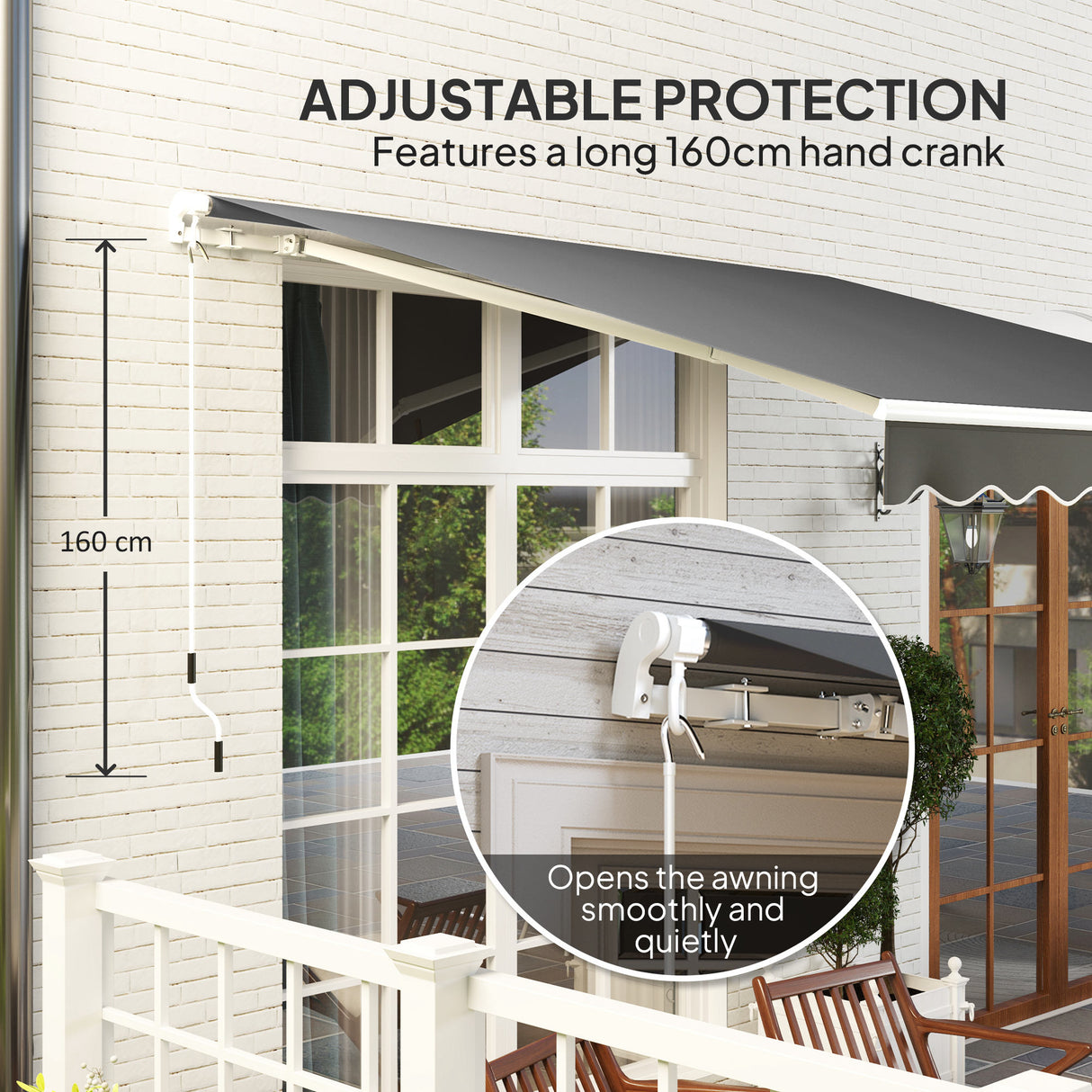 Polyester Manual Retractable Awning 295cm Wide x 250cm Depth - Velmora