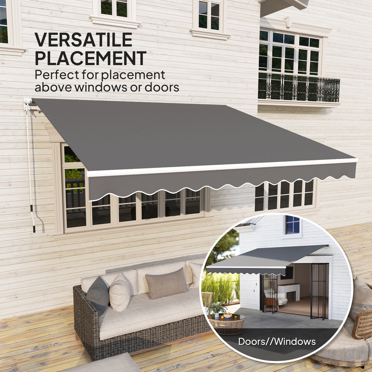 Polyester Manual Retractable Awning 295cm Wide x 250cm Depth - Velmora