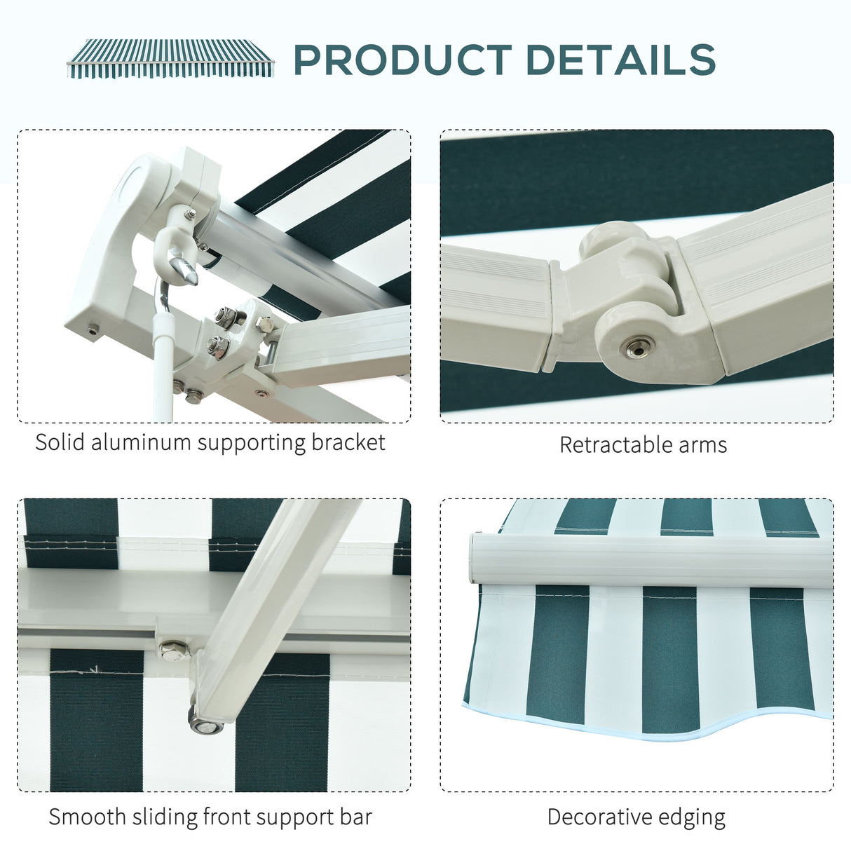 Polyester Manual Retractable Awning 295cm Wide x 250cm Depth With White Stripes - Velmora