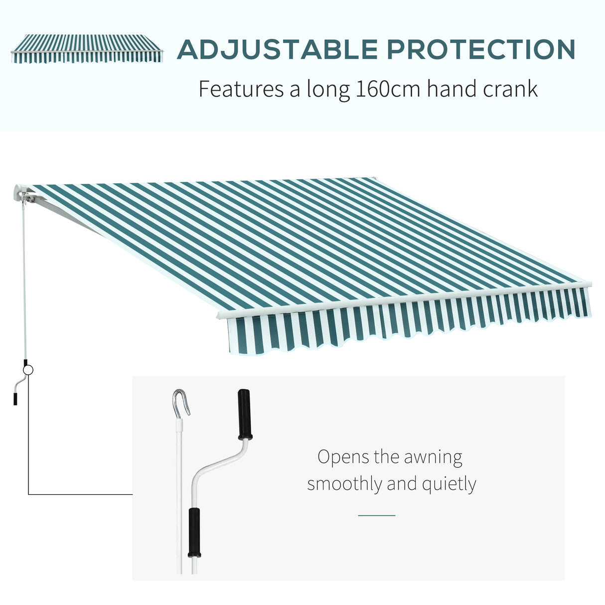 Polyester Manual Retractable Awning 295cm Wide x 250cm Depth With White Stripes - Velmora
