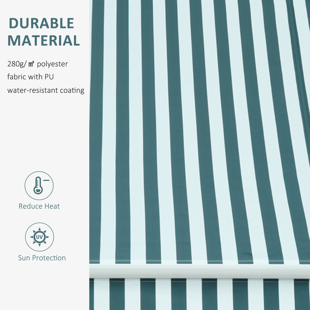 Polyester Manual Retractable Awning 295cm Wide x 250cm Depth With White Stripes - Velmora