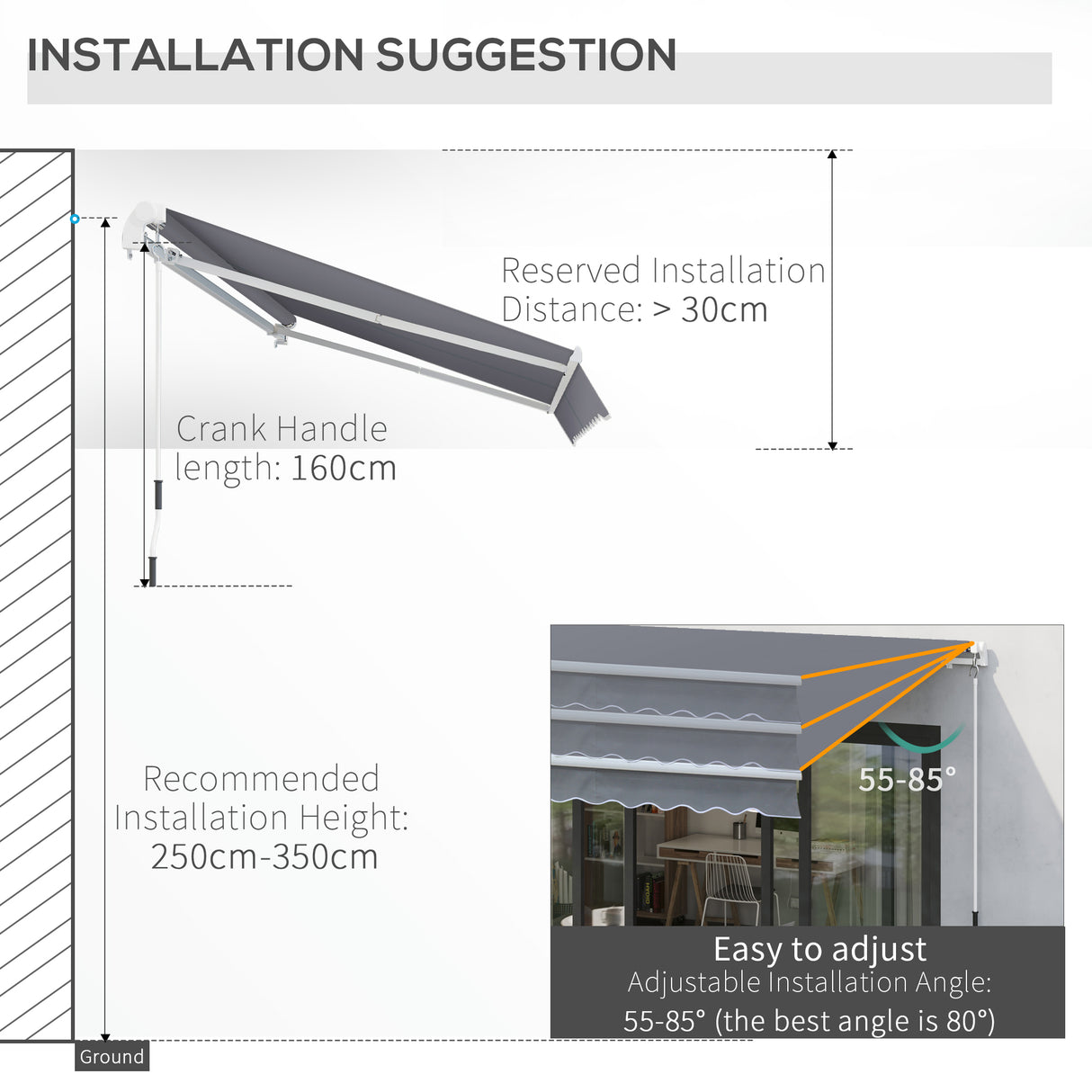 Polyester Manual Retractable Awning 395cm Wide x 300cm Depth - Velmora