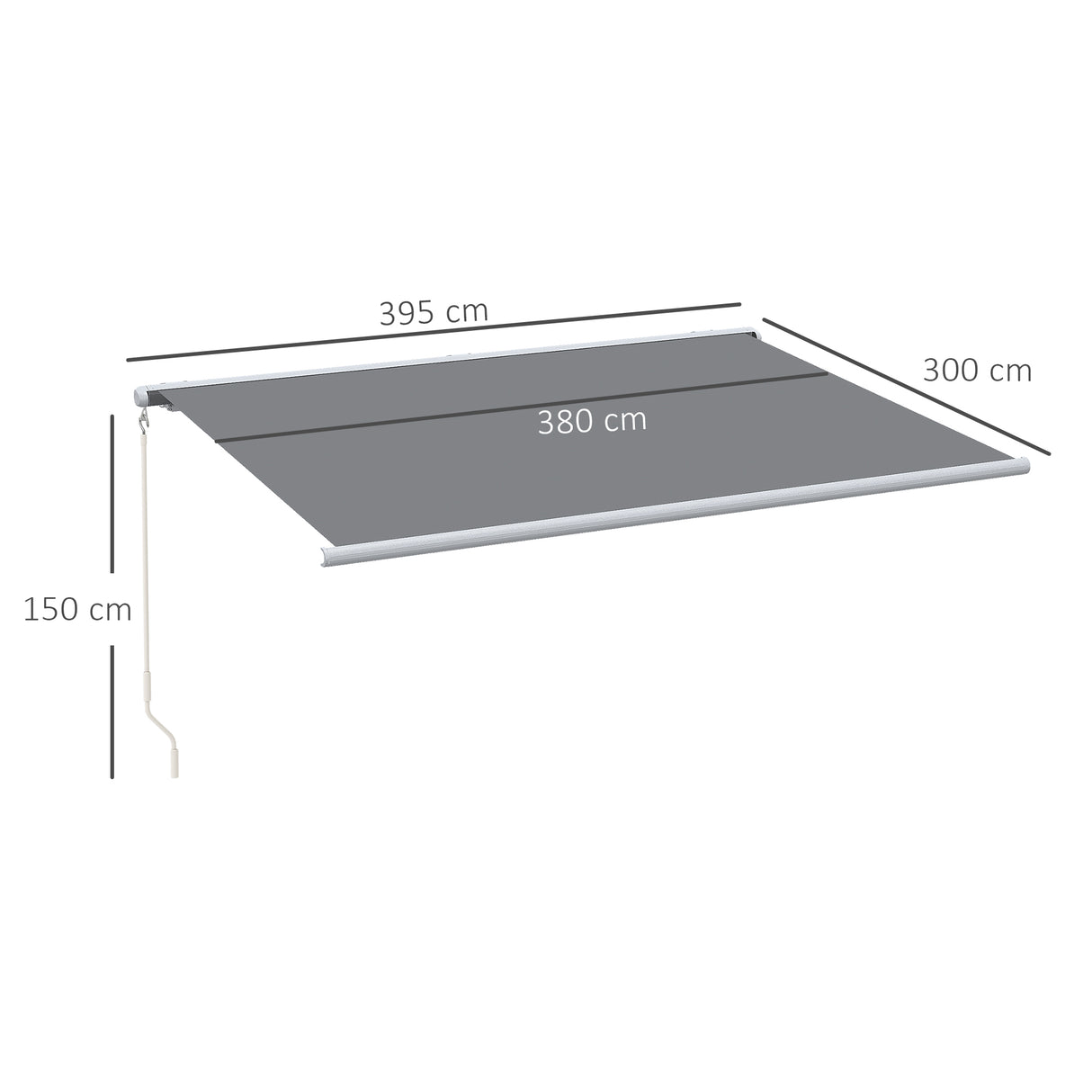 Polyester Manual Retractable Awning With LED Light 395cm Wide x 300cm Depth - Velmora