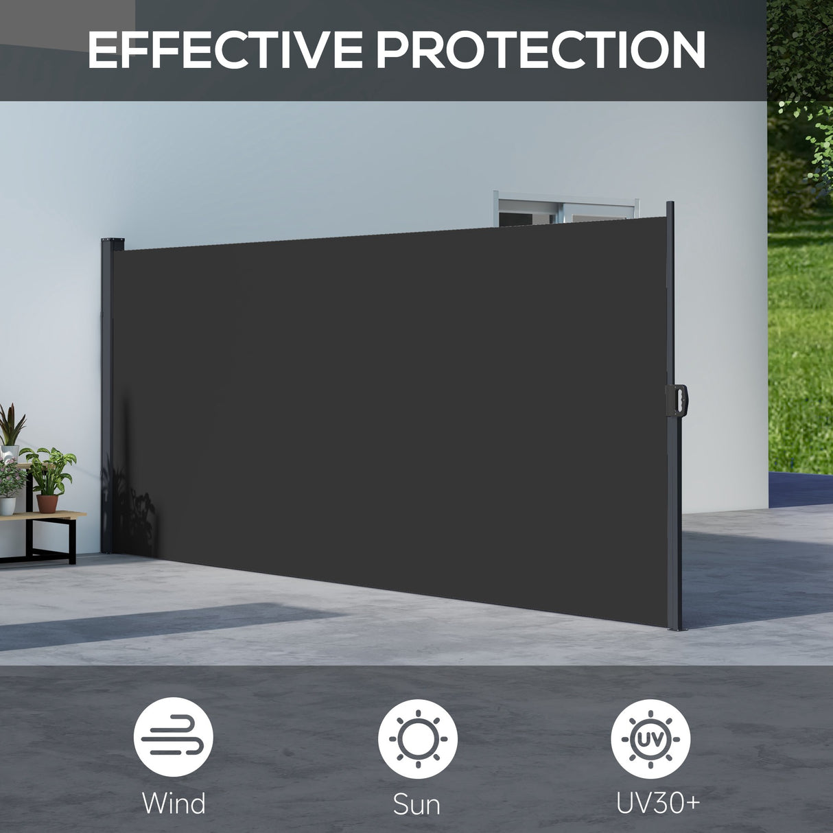 Polyester Retractable Side Awning 160cm High x 400cm Wide - Velmora