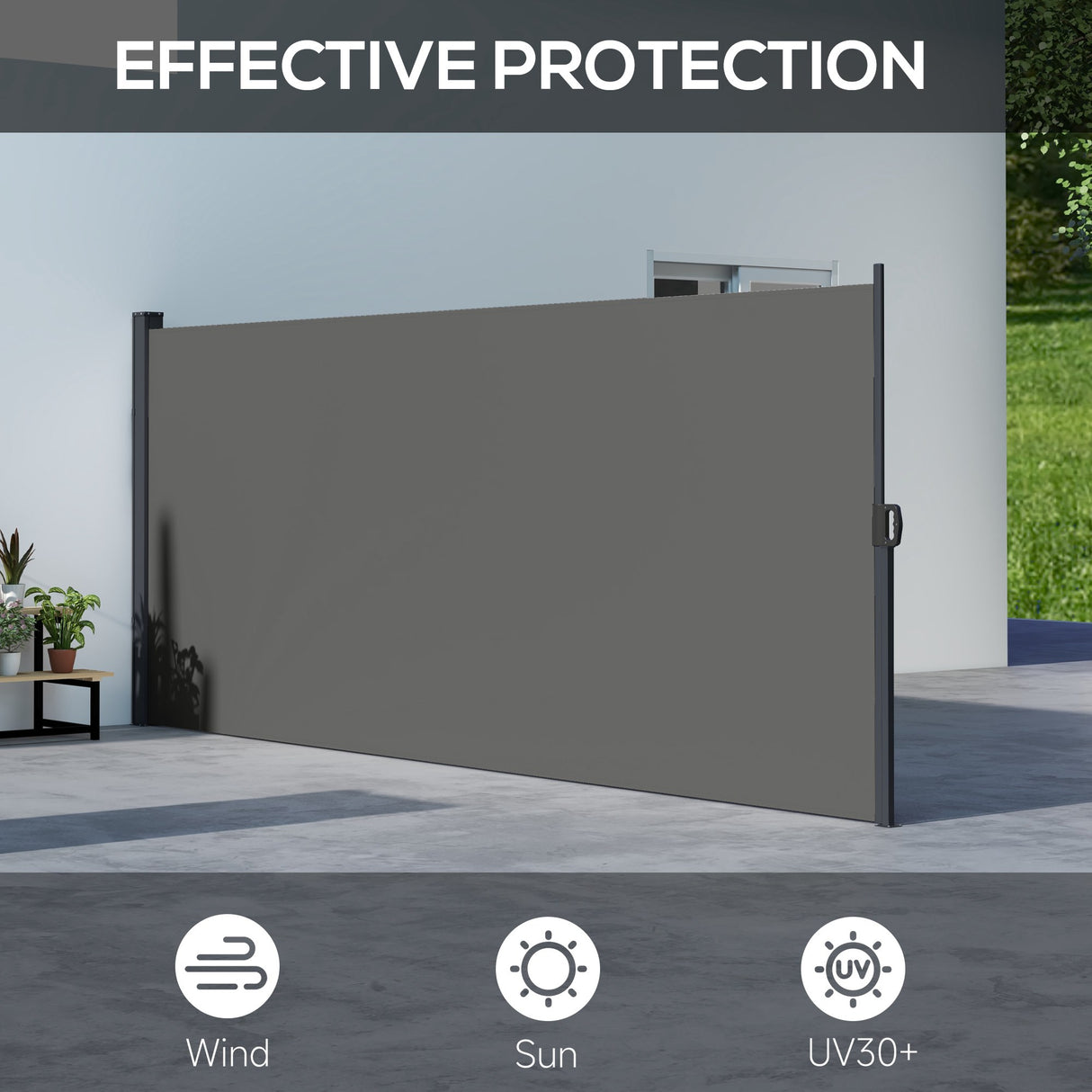 Polyester Retractable Side Awning 160cm High x 400cm Wide - Velmora