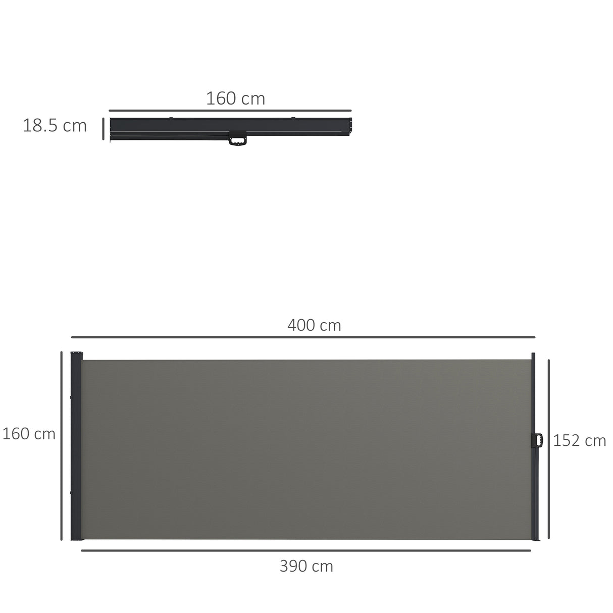 Polyester Retractable Side Awning 160cm High x 400cm Wide - Velmora