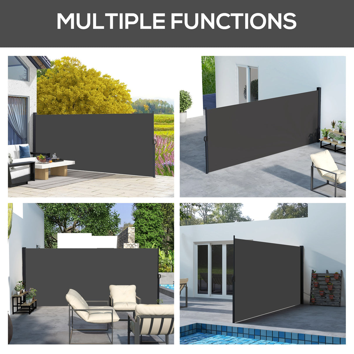 Polyester Retractable Side Awning 180cm High x 400cm Wide - Velmora