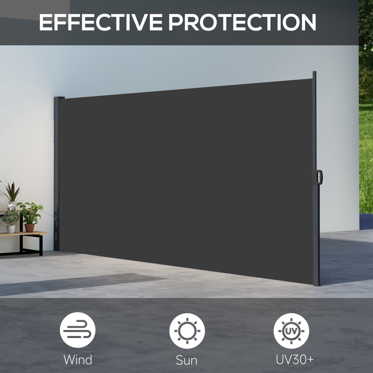 Polyester Retractable Side Awning 180cm High x 400cm Wide - Velmora
