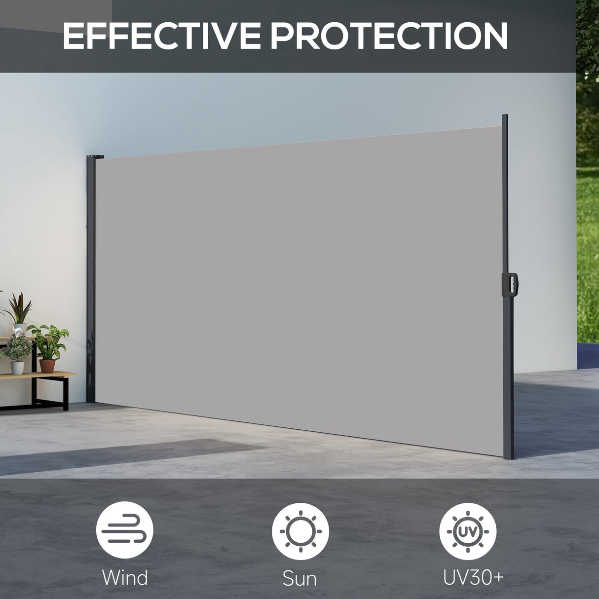 Polyester Retractable Side Awning 180cm High x 400cm Wide - Velmora