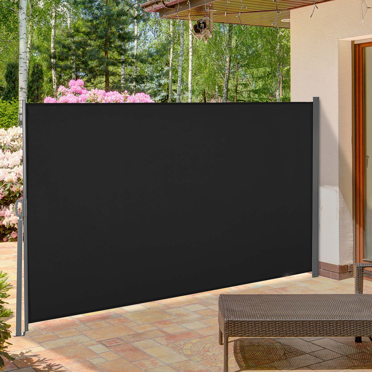 Polyester Retractable Sun Side Awning Screen Fence 160cm High x 300cm Wide - Velmora