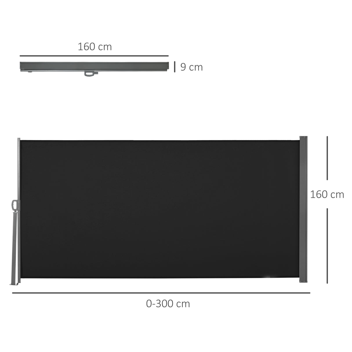 Polyester Retractable Sun Side Awning Screen Fence 160cm High x 300cm Wide - Velmora