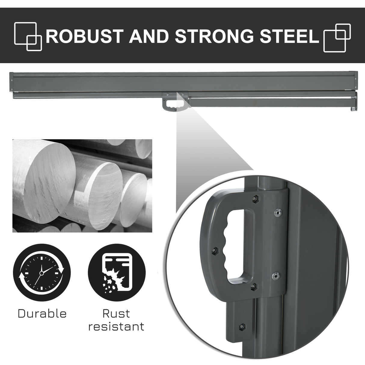 Polyester Retractable Sun Side Awning Screen Fence 160cm High x 300cm Wide - Velmora