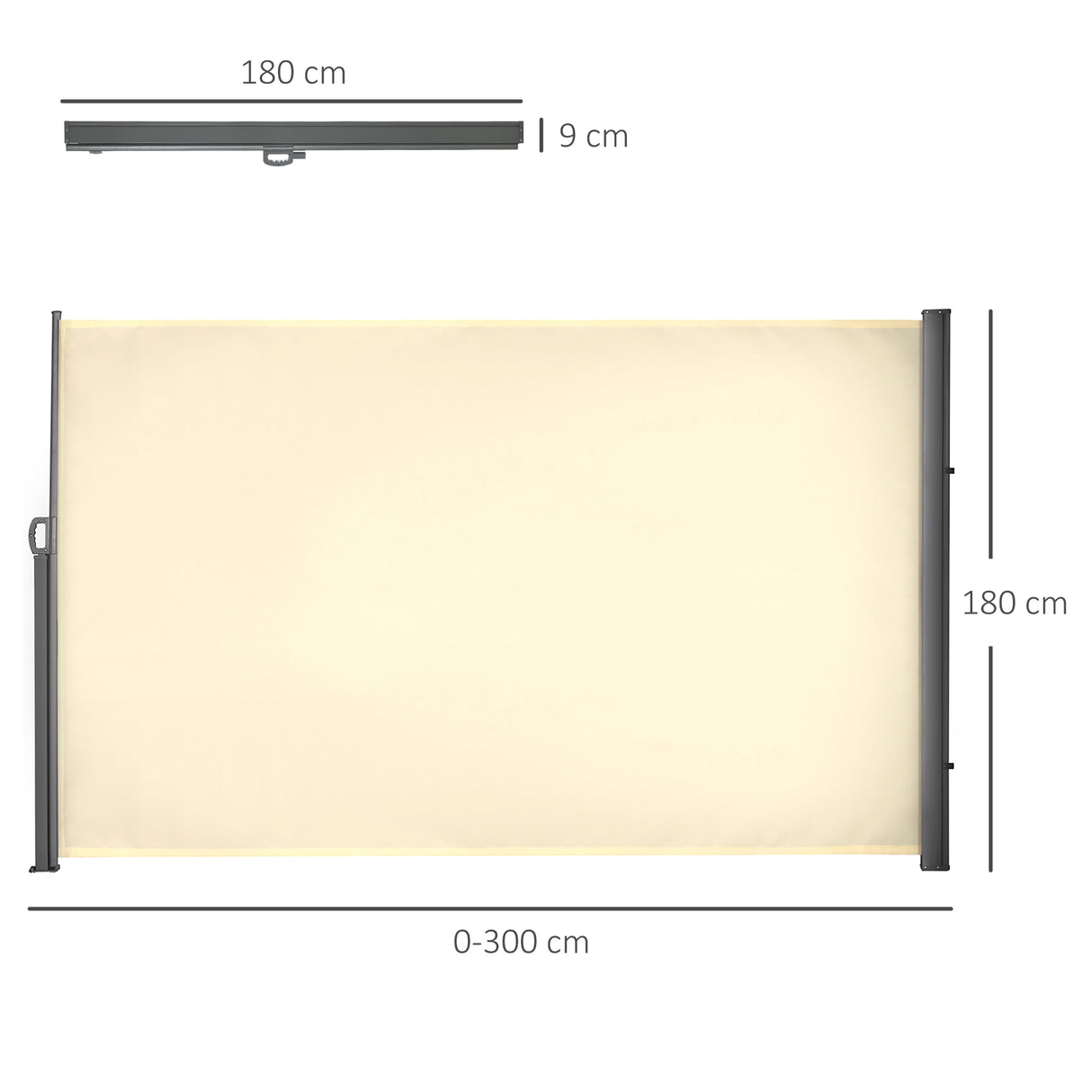 Polyester Retractable Sun Side Awning Screen Fence 180cm High x 300cm Wide - Velmora