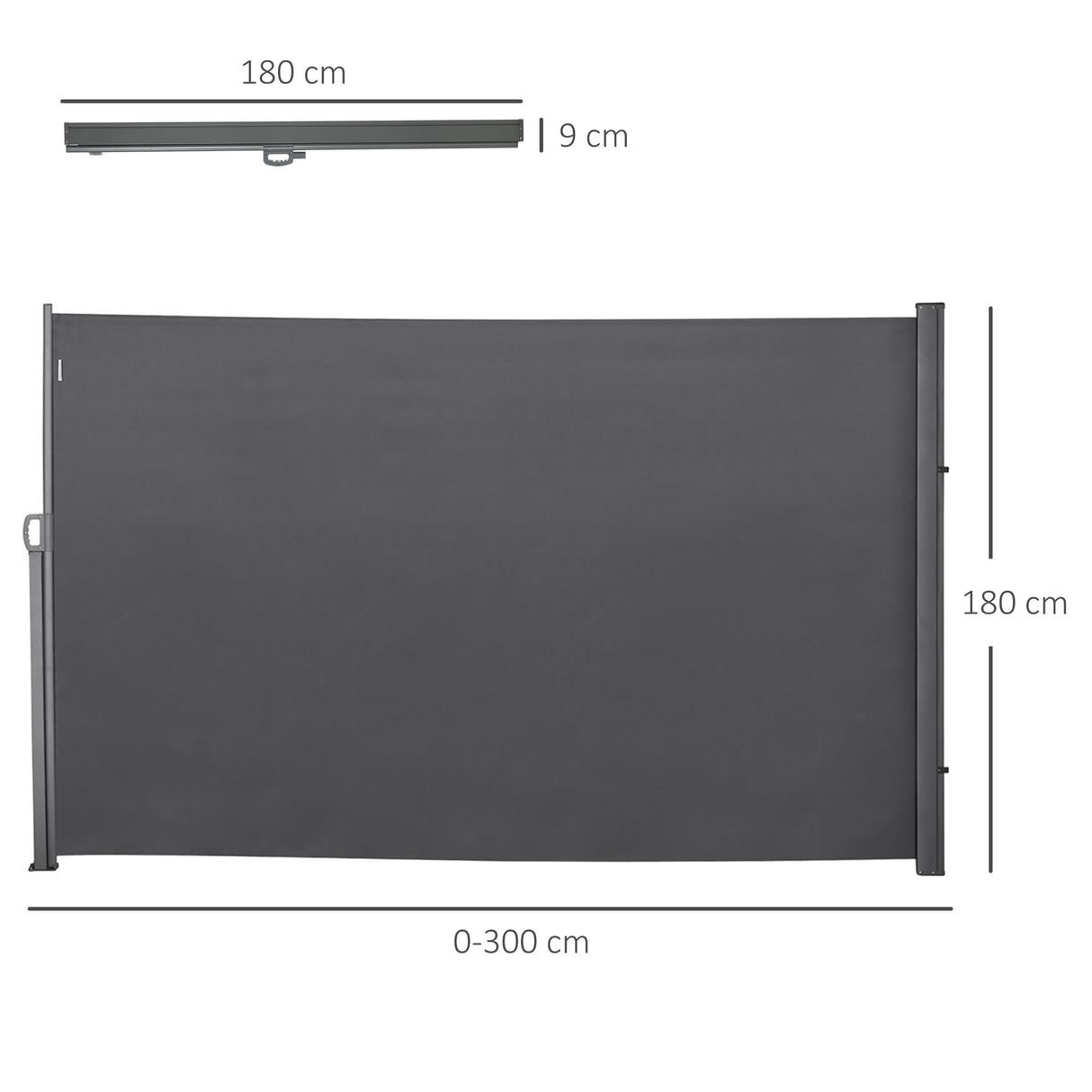 Polyester Retractable Sun Side Awning Screen Fence 180cm High x 300cm Wide - Velmora