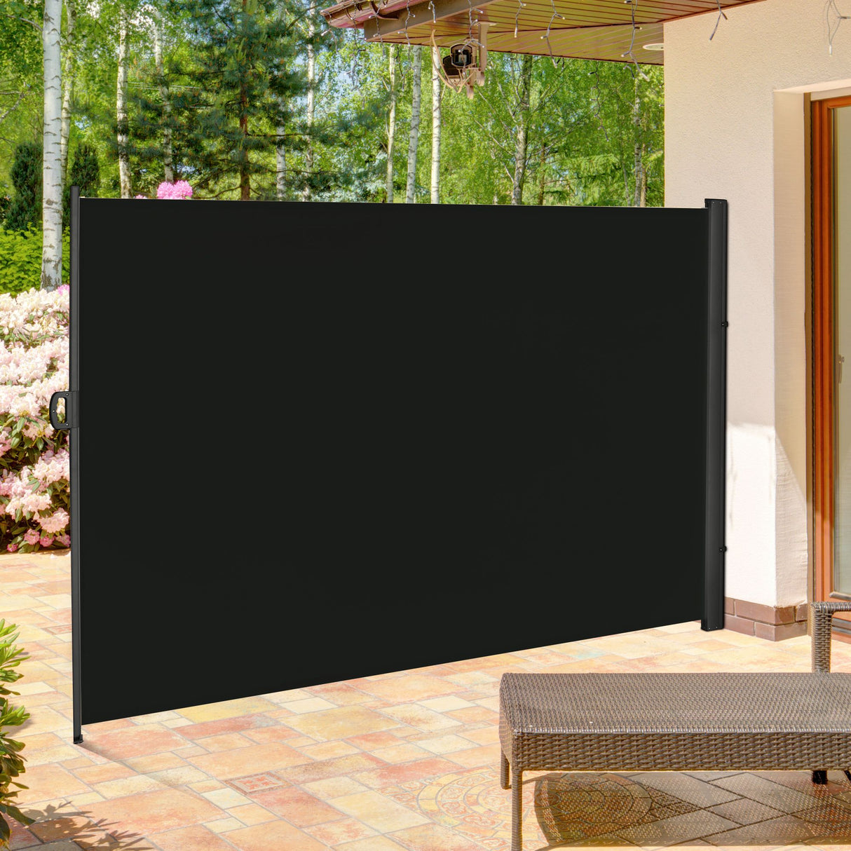 Polyester Retractable Sun Side Awning Screen Fence 200cm High x 300cm Wide - Velmora