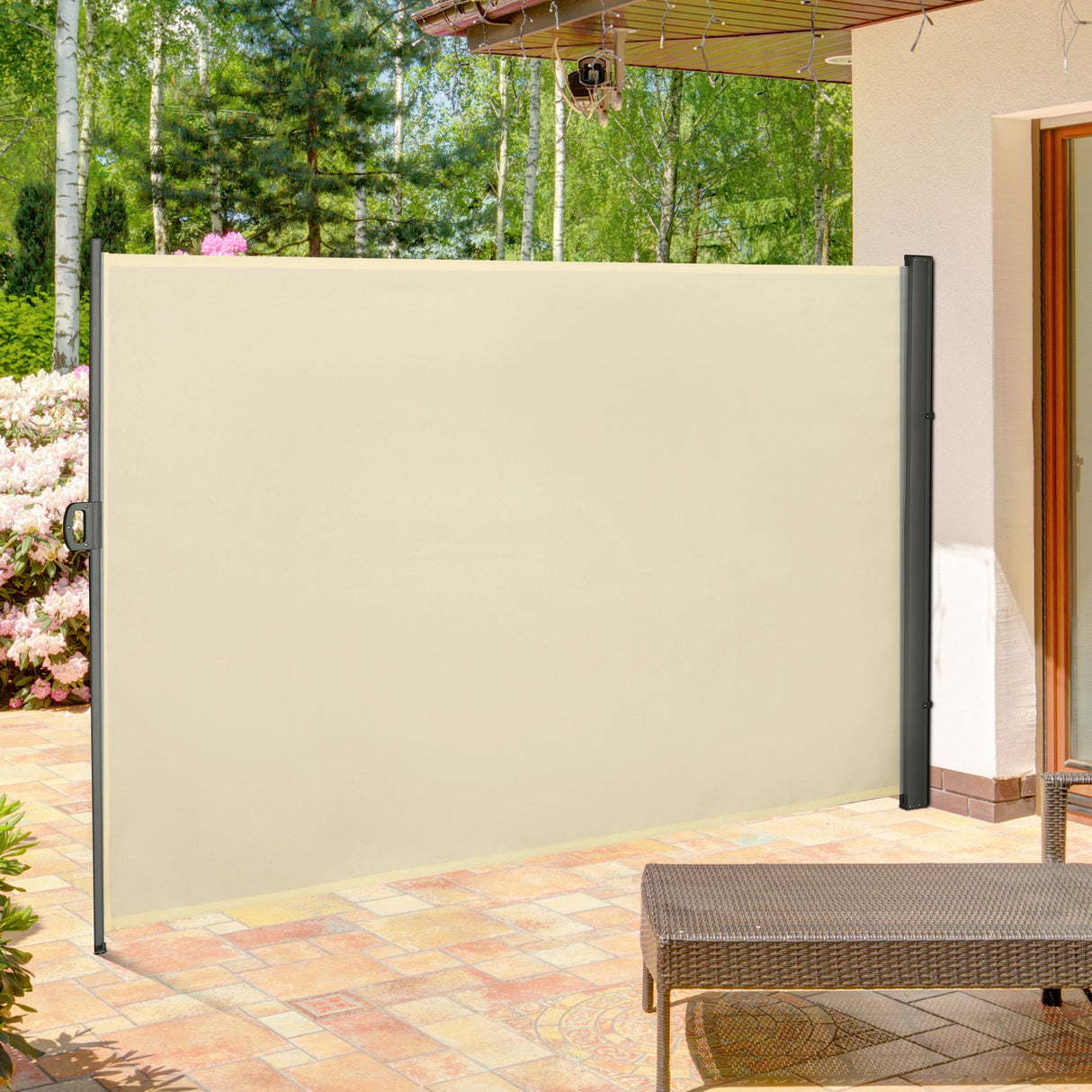Polyester Retractable Sun Side Awning Screen Fence 200cm High x 300cm Wide - Velmora