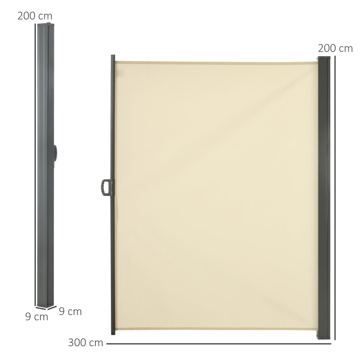 Polyester Retractable Sun Side Awning Screen Fence 200cm High x 300cm Wide - Velmora