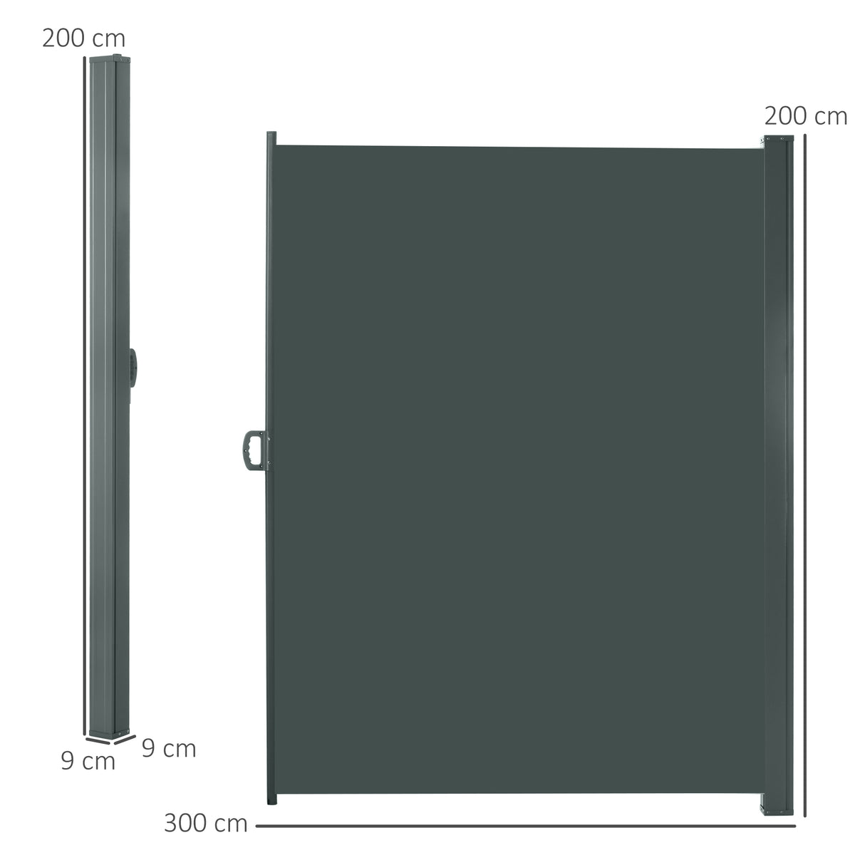 Polyester Retractable Sun Side Awning Screen Fence 200cm High x 300cm Wide - Velmora
