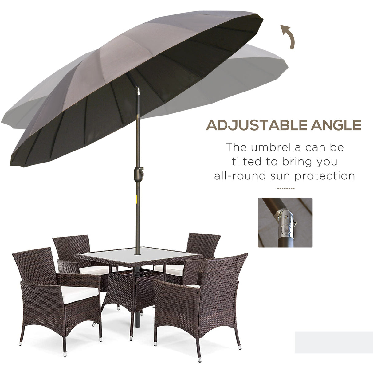 Polyester Shanghai Tilting Parasol Umbrella 250cm Diameter - Velmora