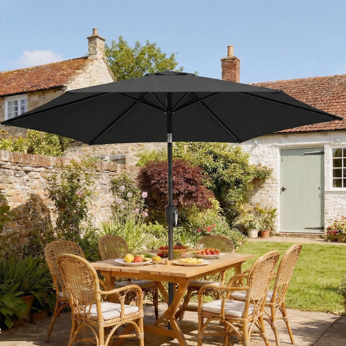 Polyester Tilting Parasol Umbrella 196cm Diameter - Velmora