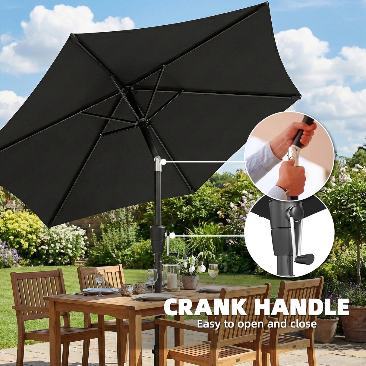 Polyester Tilting Parasol Umbrella 196cm Diameter - Velmora