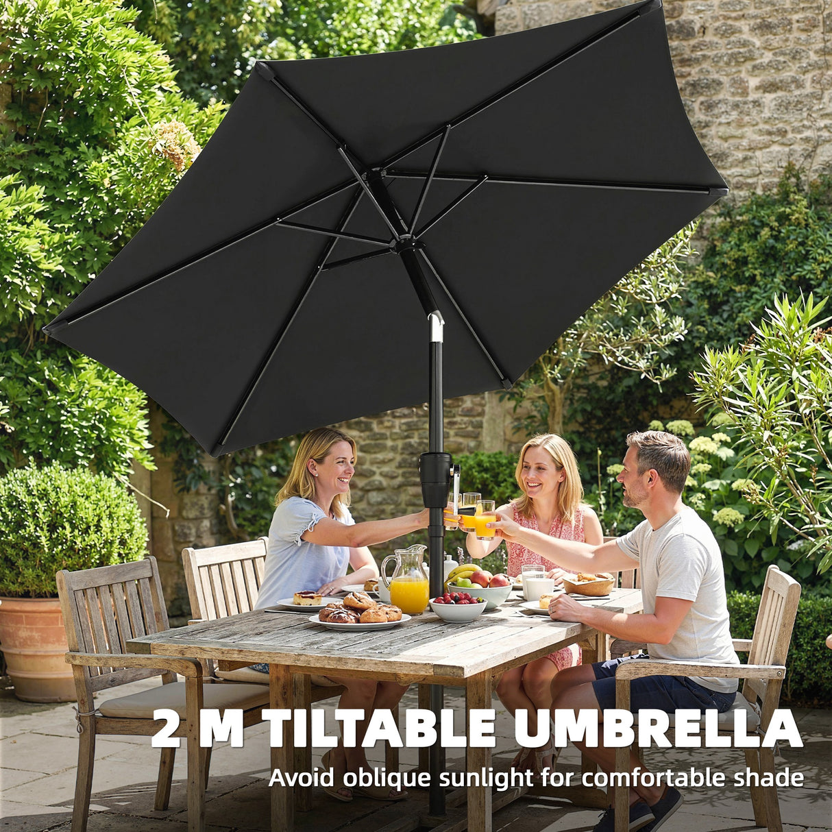 Polyester Tilting Parasol Umbrella 196cm Diameter - Velmora