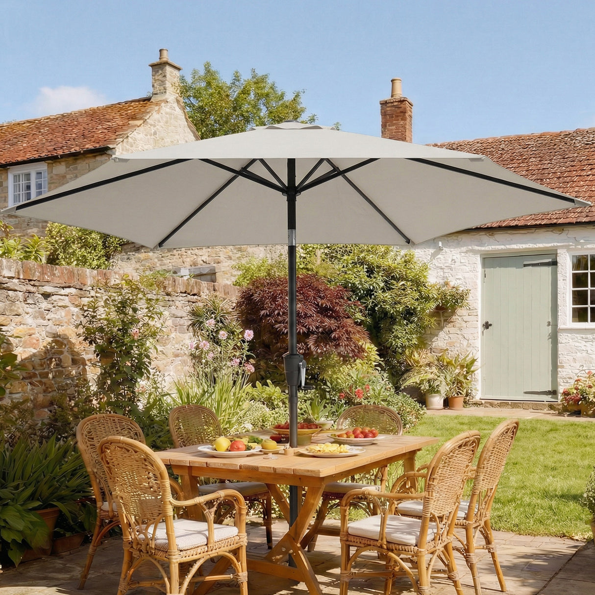 Polyester Tilting Parasol Umbrella 196cm Diameter - Velmora